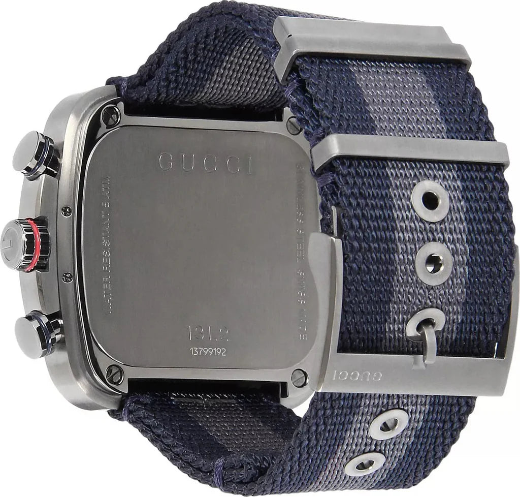 Men's Gucci Coupe Chronograph Blue Grey Square Watch - YA131203